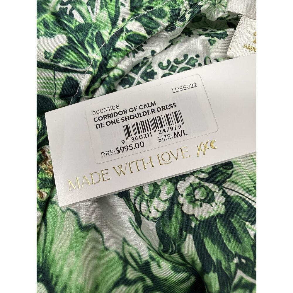 NWT Camilla Corridor Of Calm Green Silk One Shoulder Tie Maxi Dress sz M L - Picture 14 of 15